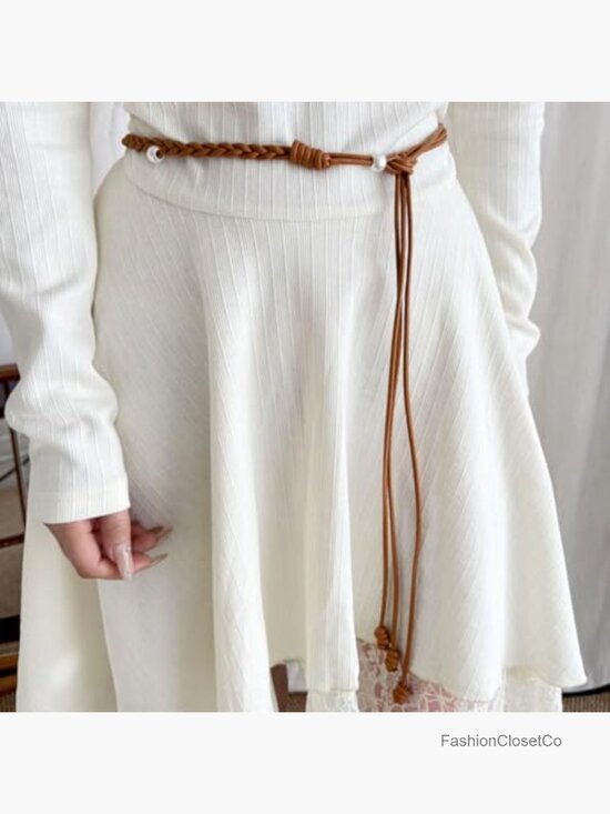 PU Leather Thin Waist Belt Boho Knotted Skinny Belts for Dresses main image 6